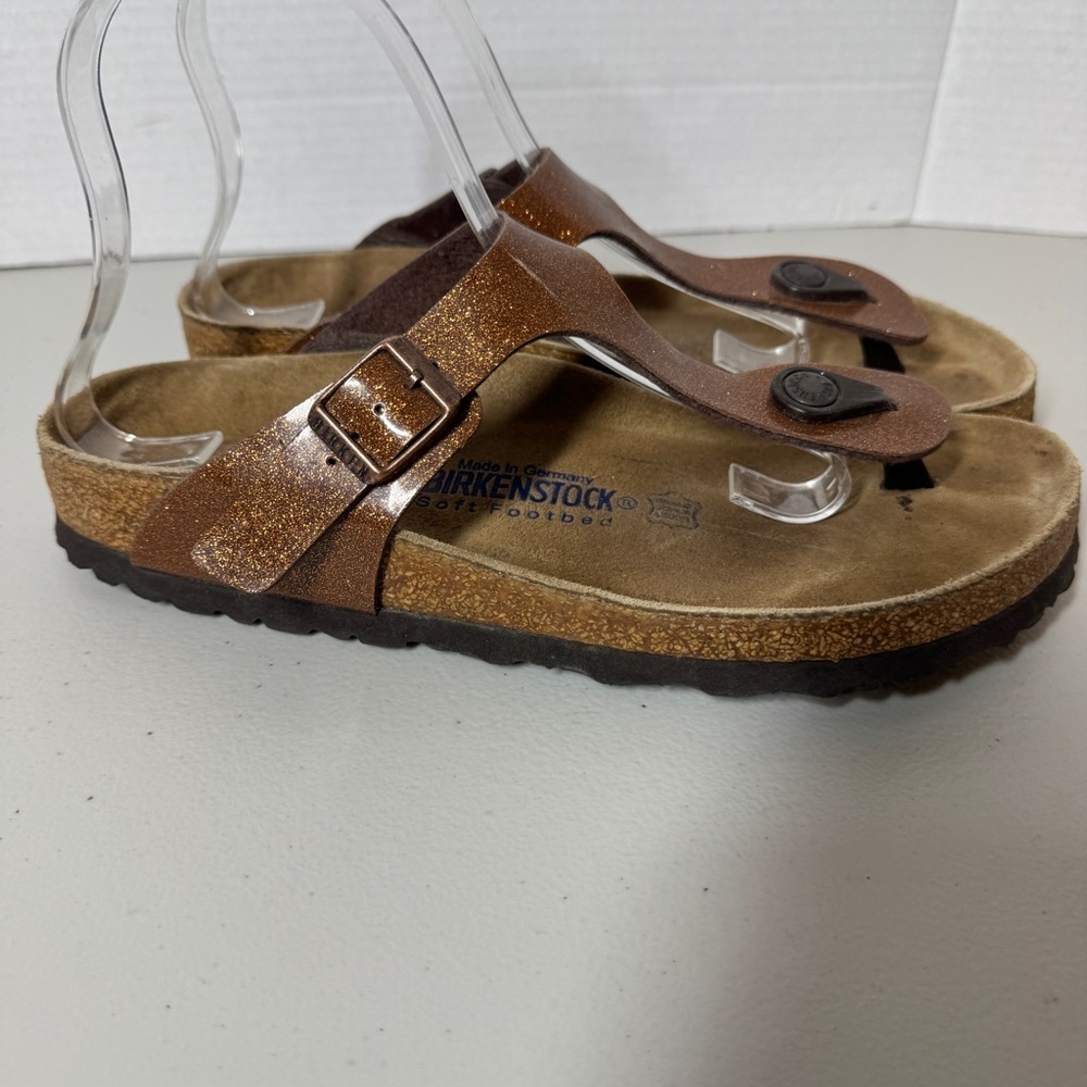 Birkenstock Gizeh Brown Comfort Summer Glitter Leather Sandals  Size 40 - Picture 8 of 15